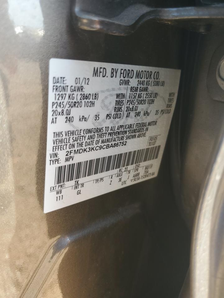 2012 Ford Edge Limited VIN: 2FMDK3KC9CBA86752 Lot: 80121405