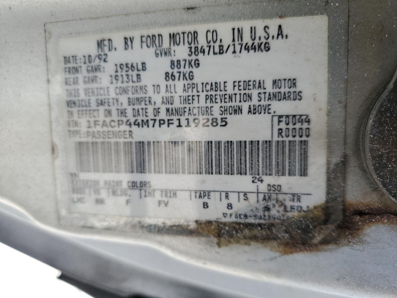 1993 Ford Mustang Lx VIN: 1FACP44M7PF119285 Lot: 68036994