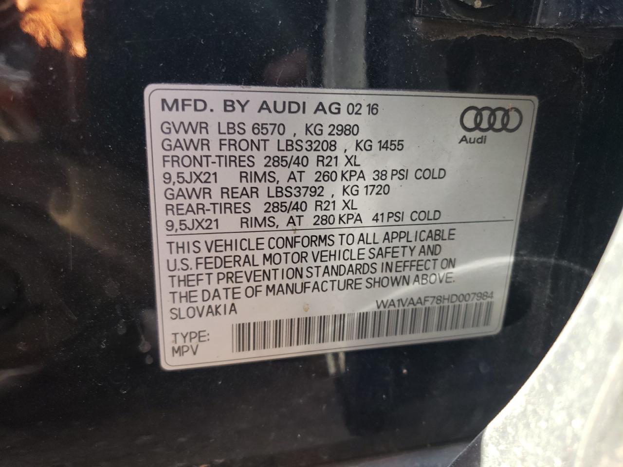 WA1VAAF78HD007984 2017 Audi Q7 Prestige