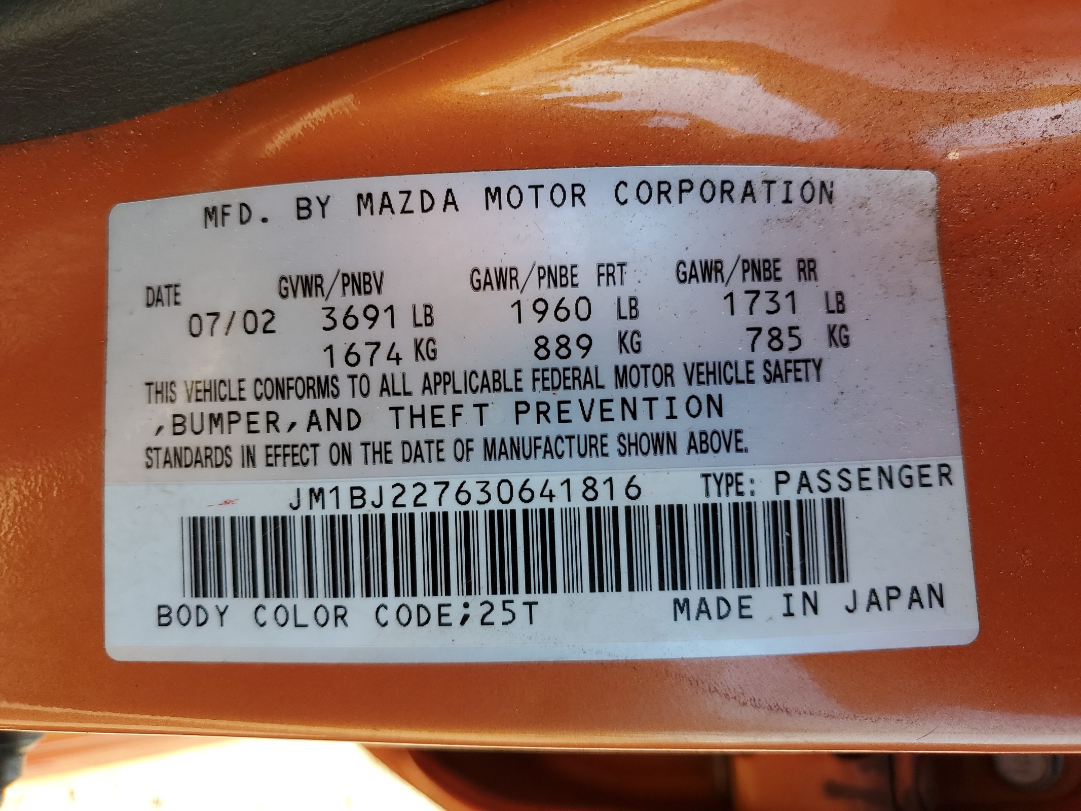 JM1BJ227630641816 2003 Mazda Protege Speed