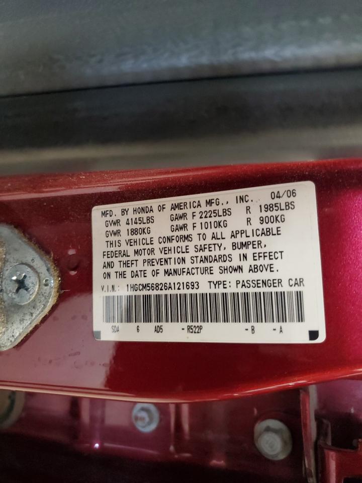 2006 Honda Accord Ex VIN: 1HGCM56826A121693 Lot: 66585514