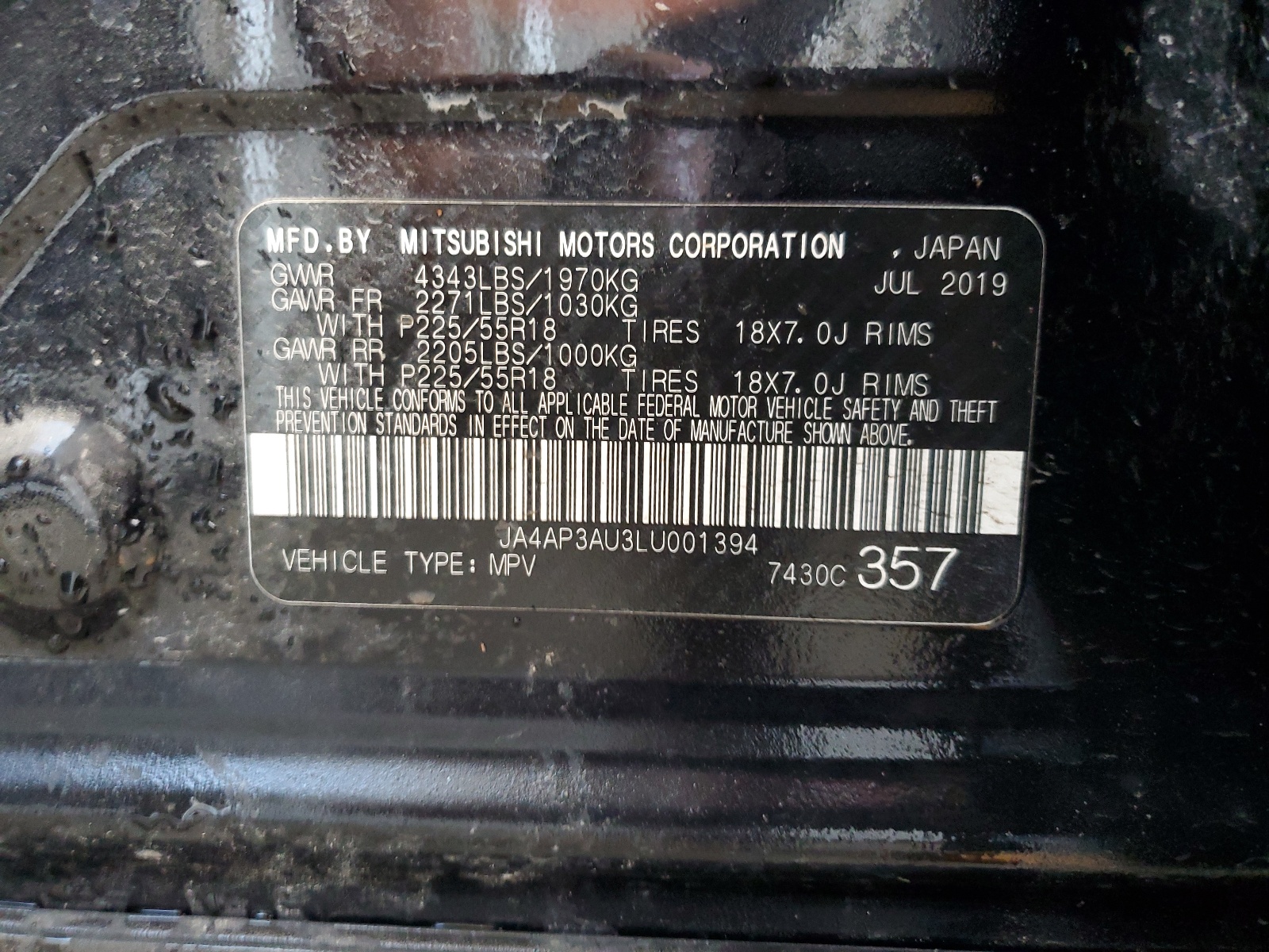 JA4AP3AU3LU001394 2020 Mitsubishi Outlander Sport Es