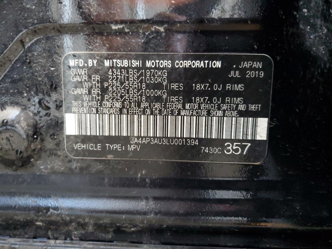 2020 Mitsubishi Outlander Sport Es VIN: JA4AP3AU3LU001394 Lot: 67867784