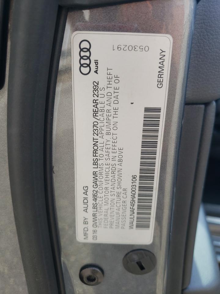 WAULNAF45HA003106 2017 Audi A4 Premium Plus