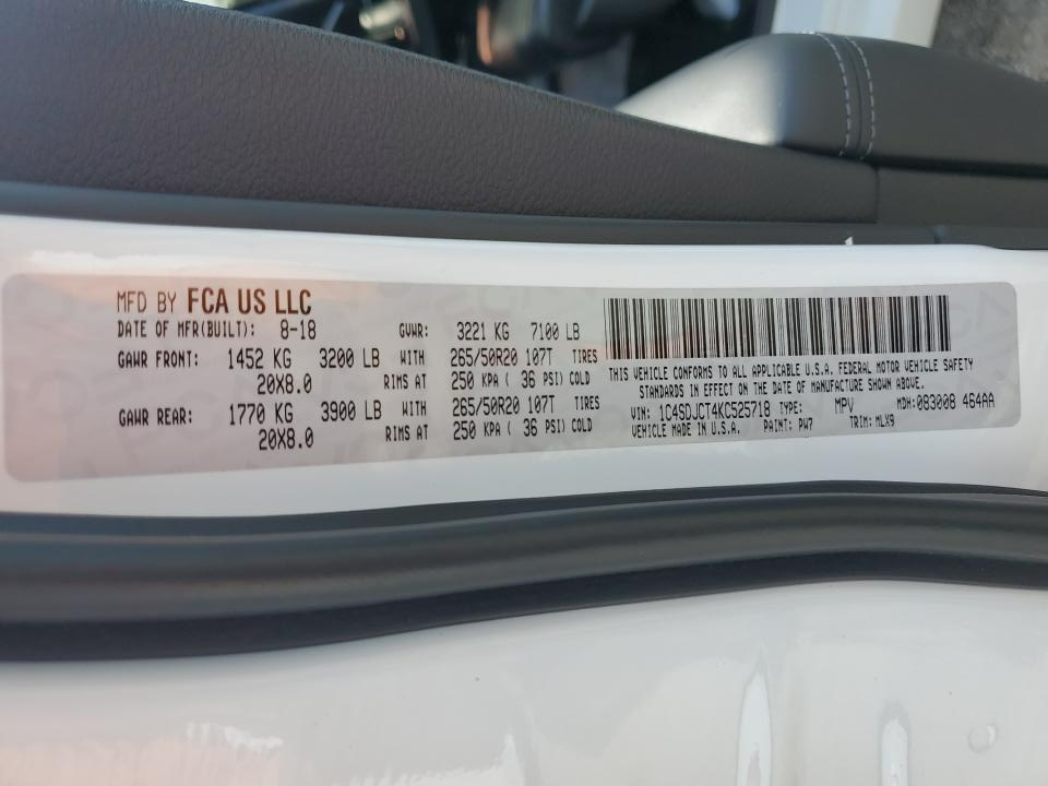 1C4SDJCT4KC525718 2019 Dodge Durango R/T