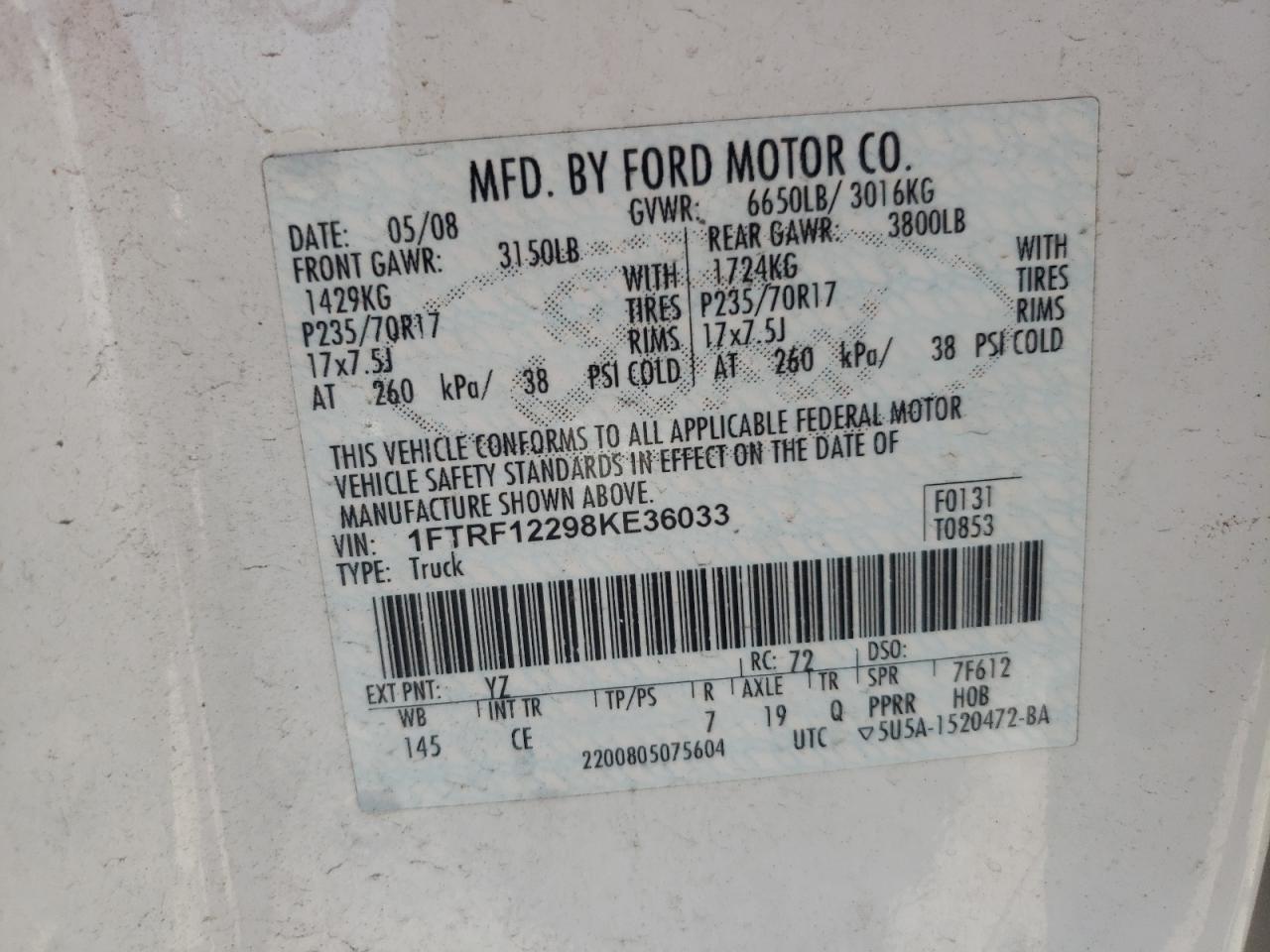 1FTRF12298KE36033 2008 Ford F150