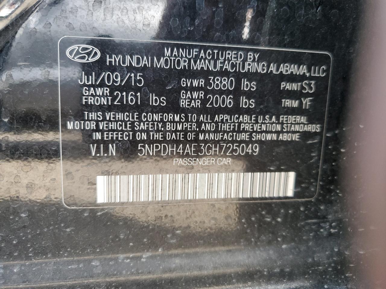 5NPDH4AE3GH725049 2016 HYUNDAI ELANTRA - Image 12