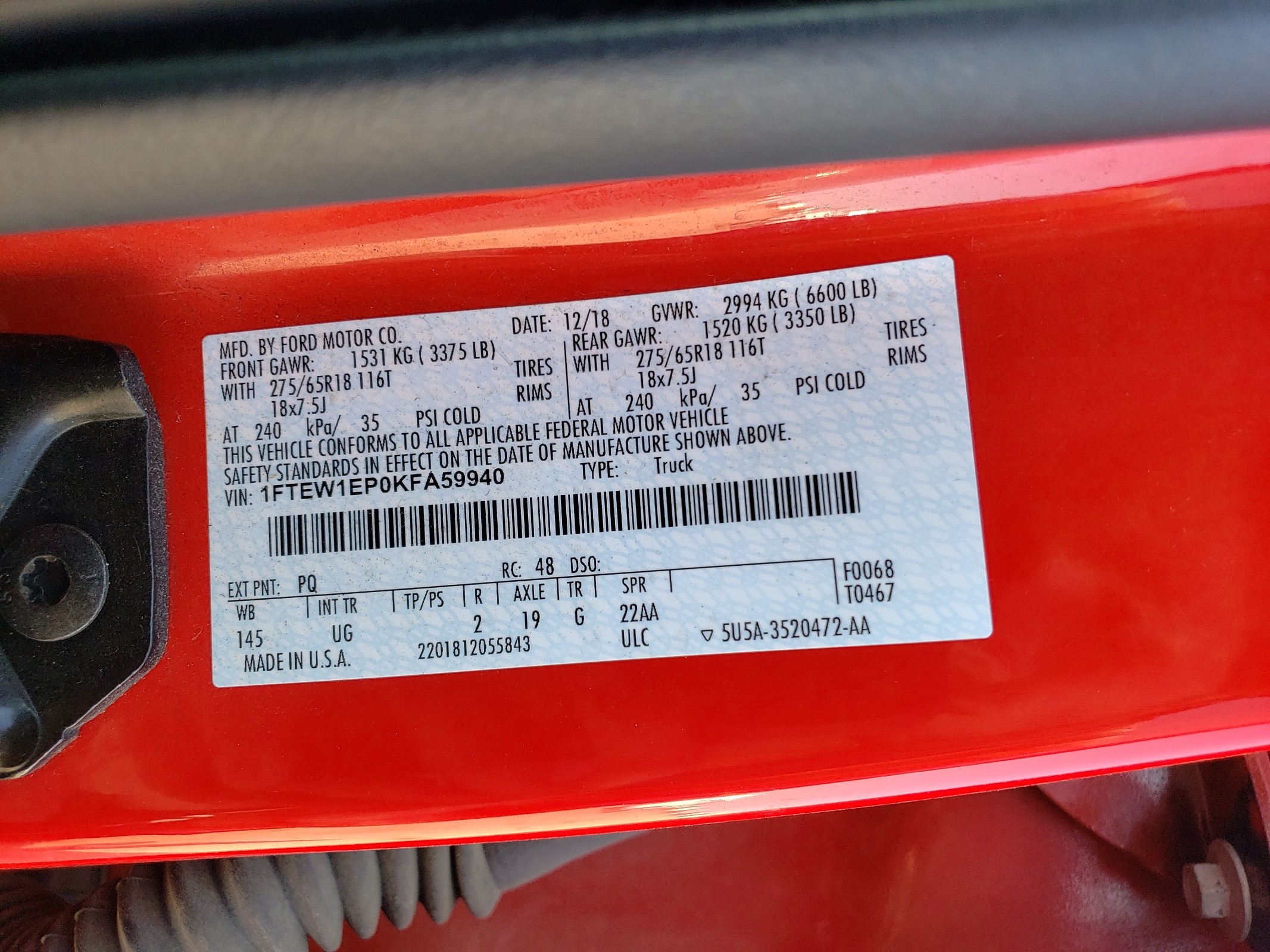 1FTEW1EP0KFA59940 2019 Ford F150 Supercrew 1FTEW1EP0KFA59940 2019 Ford F150 Supercrew