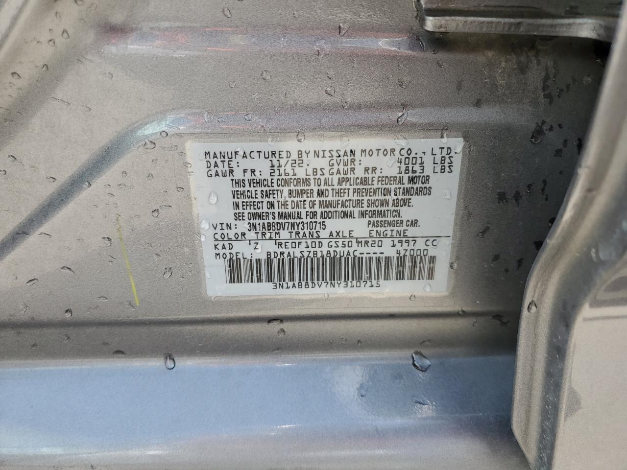 2022 Nissan Sentra Sr VIN: 3N1AB8DV7NY310715 Lot: 67402494