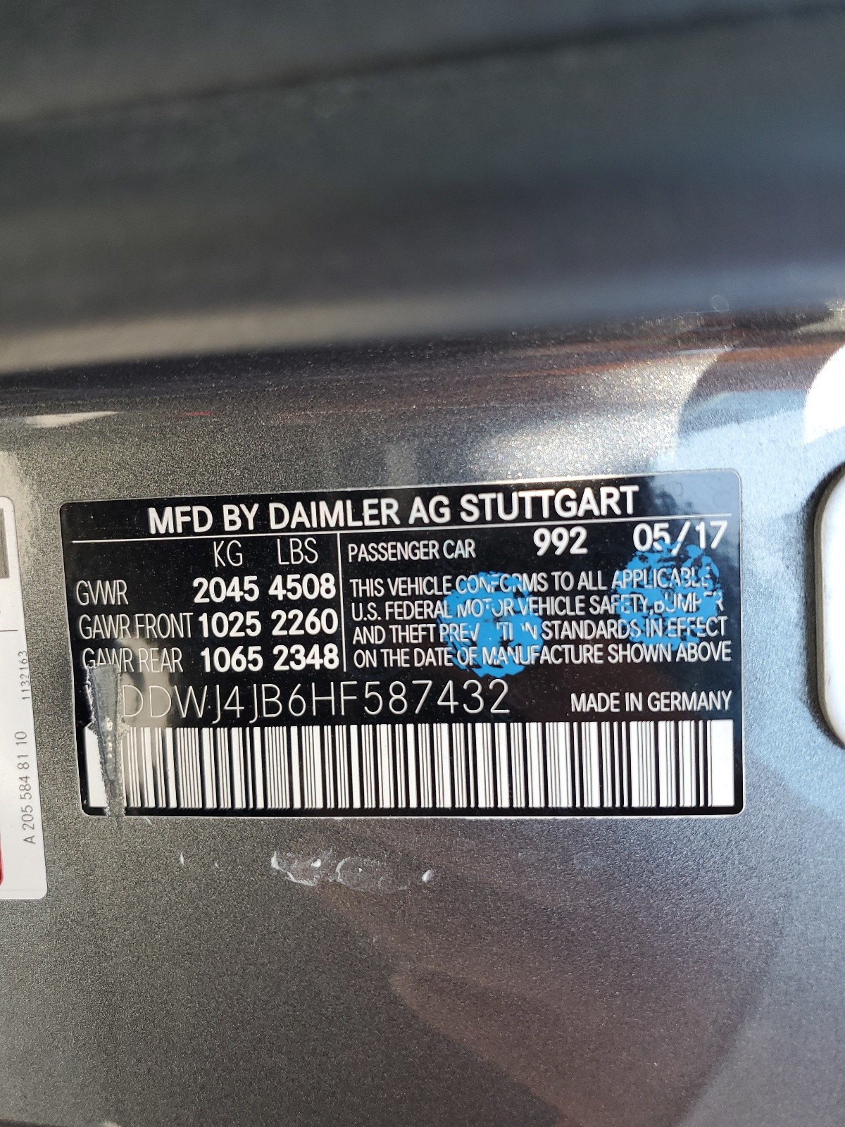 WDDWJ4JB6HF587432 2017 Mercedes-Benz C 300