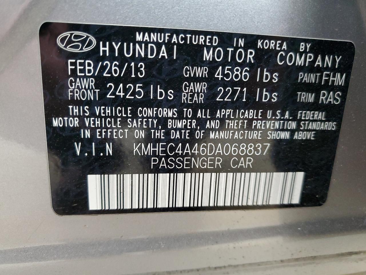 KMHEC4A46DA068837 2013 Hyundai Sonata Hybrid