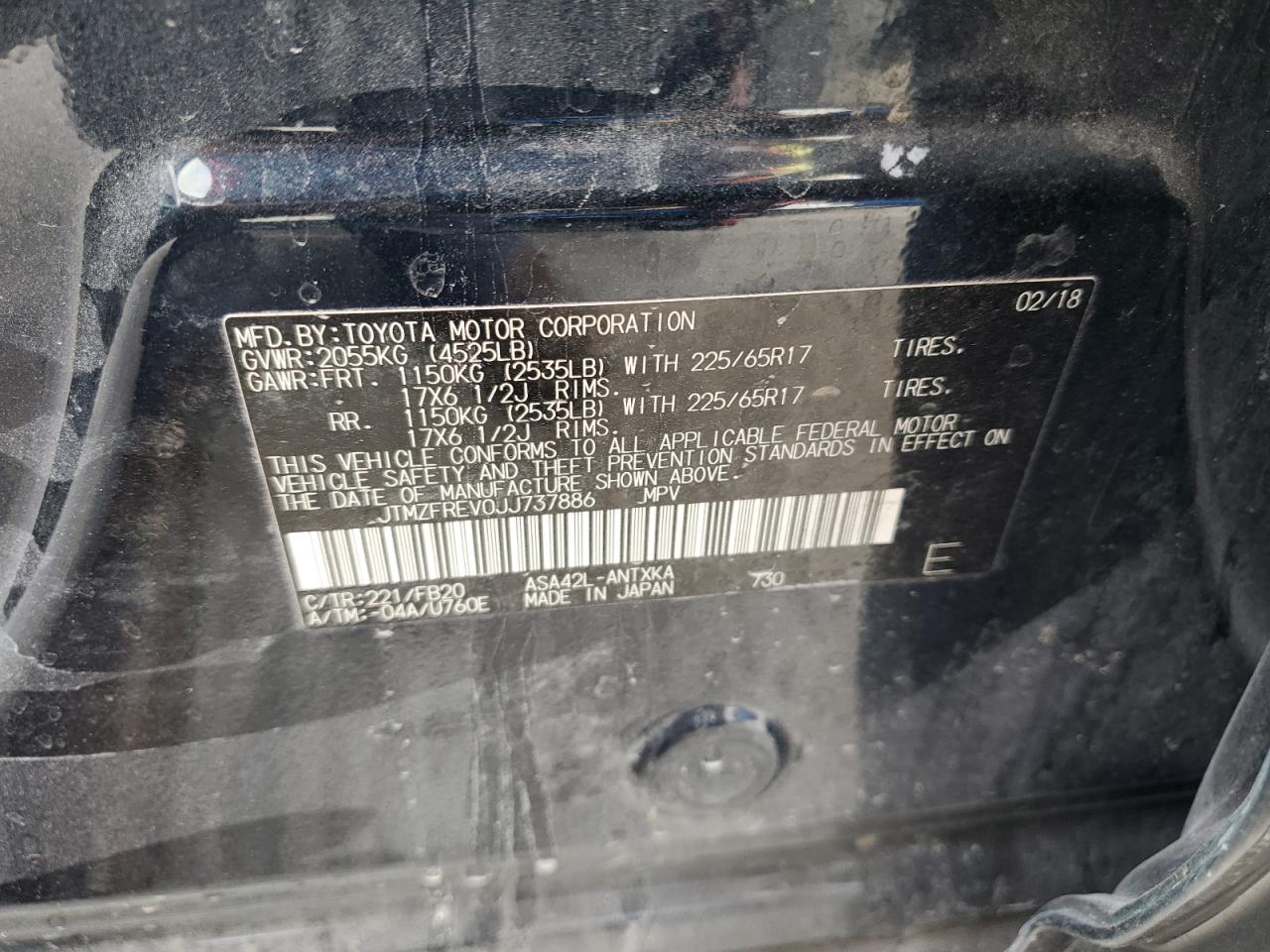 2018 Toyota Rav4 Le VIN: JTMZFREV0JJ737886 Lot: 67518094