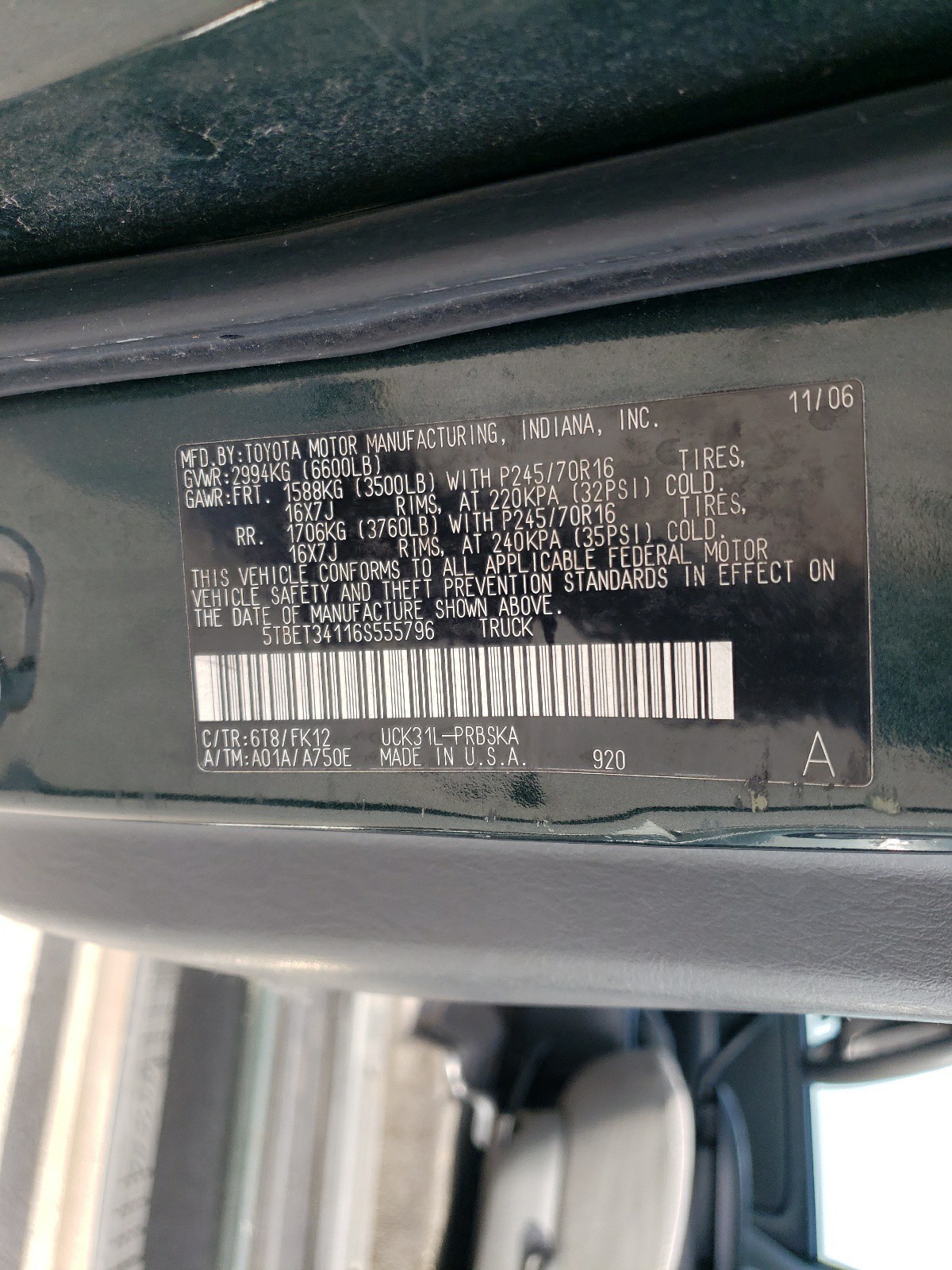 5TBET34116S555796 2006 Toyota Tundra Double Cab Sr5