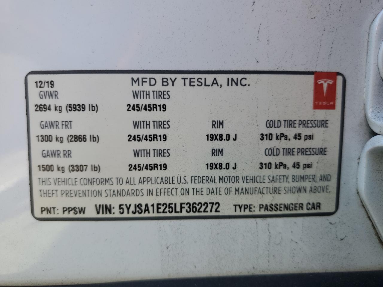 5YJSA1E25LF362272 2020 Tesla Model S