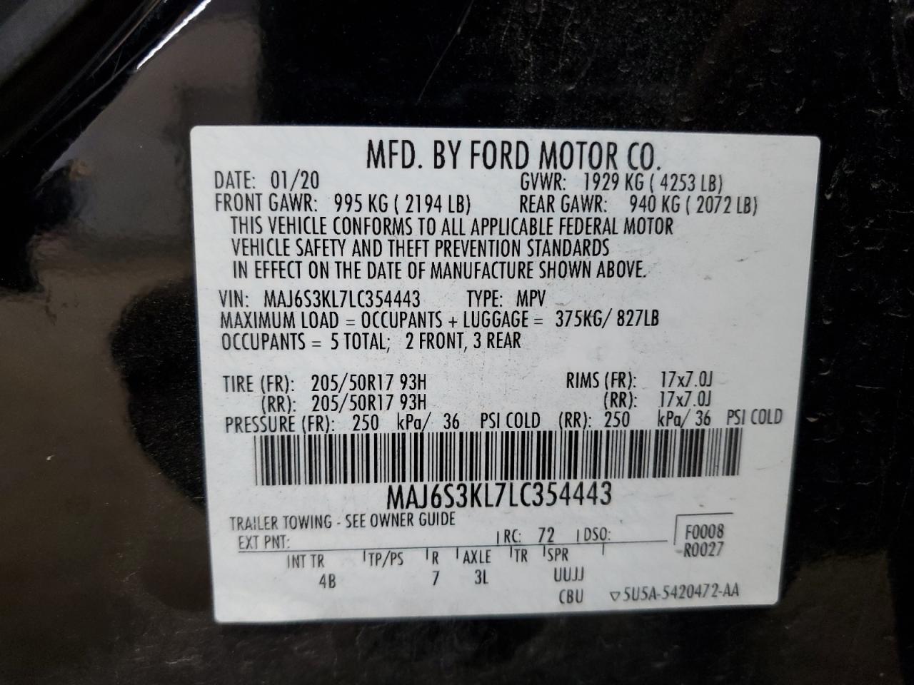 MAJ6S3KL7LC354443 2020 Ford Ecosport Titanium