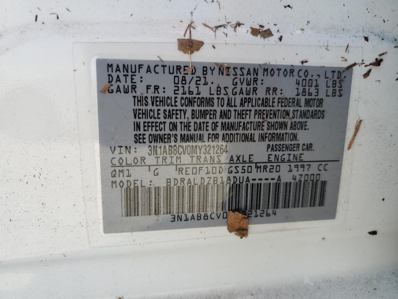 2021 Nissan Sentra Sv VIN: 3N1AB8CV0MY321264 Lot: 67203154