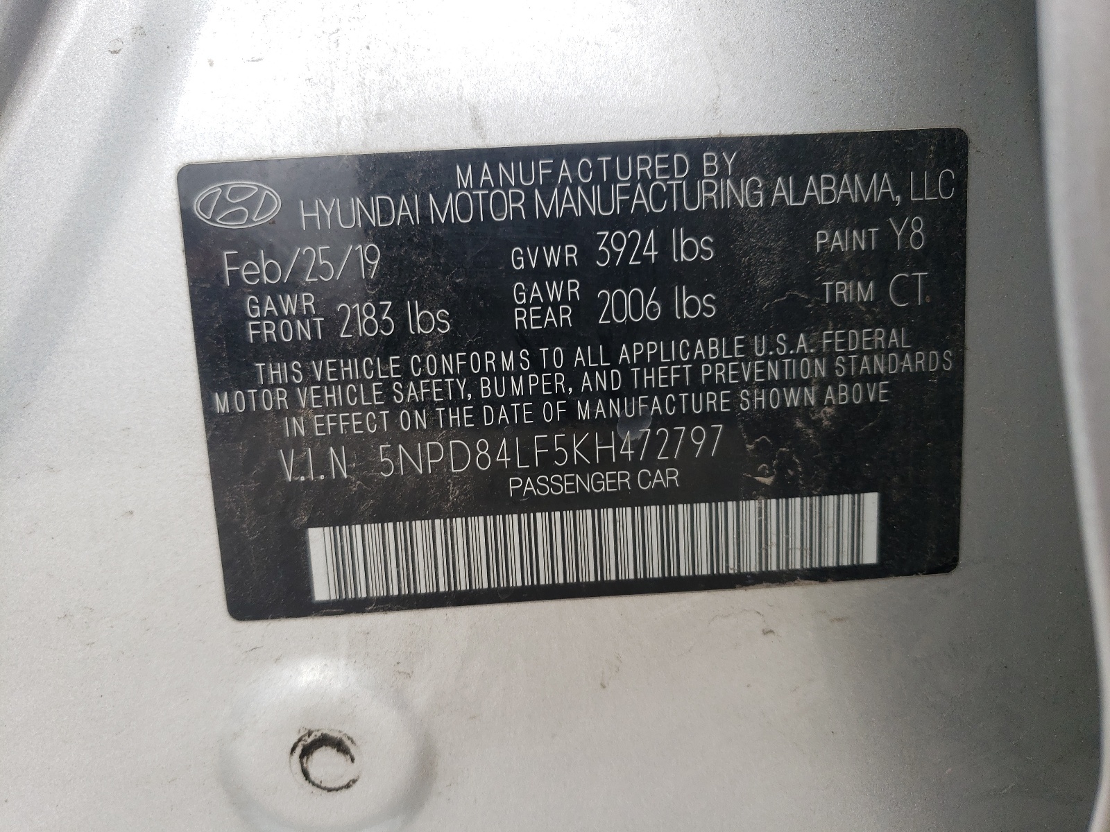 5NPD84LF5KH472797 2019 Hyundai Elantra Sel