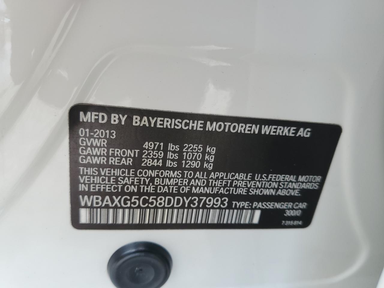 2013 BMW 528 I VIN: WBAXG5C58DDY37993 Lot: 66845114