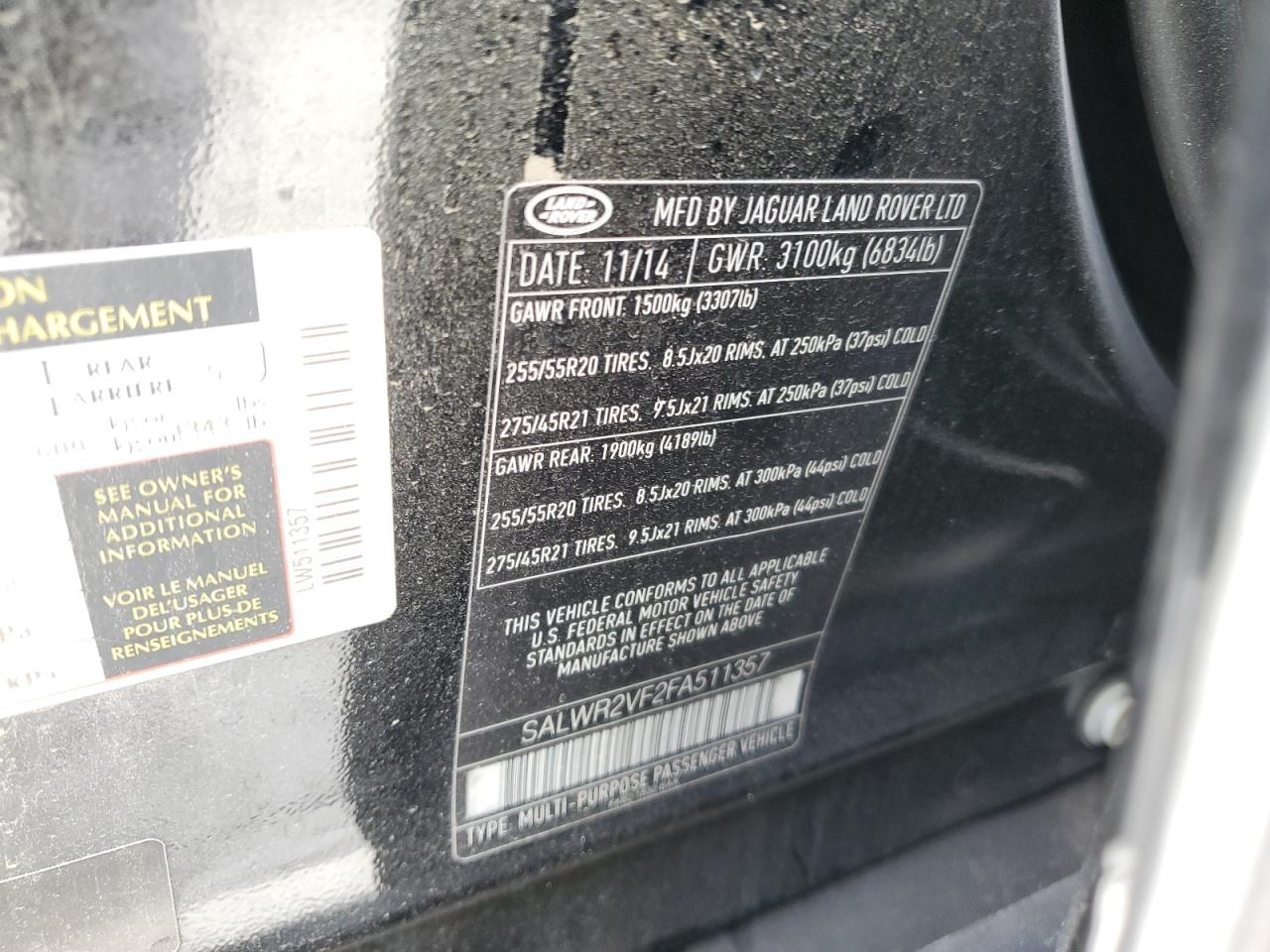 2015 Land Rover Range Rover Sport Hse VIN: SALWR2VF2FA511357 Lot: 65239884