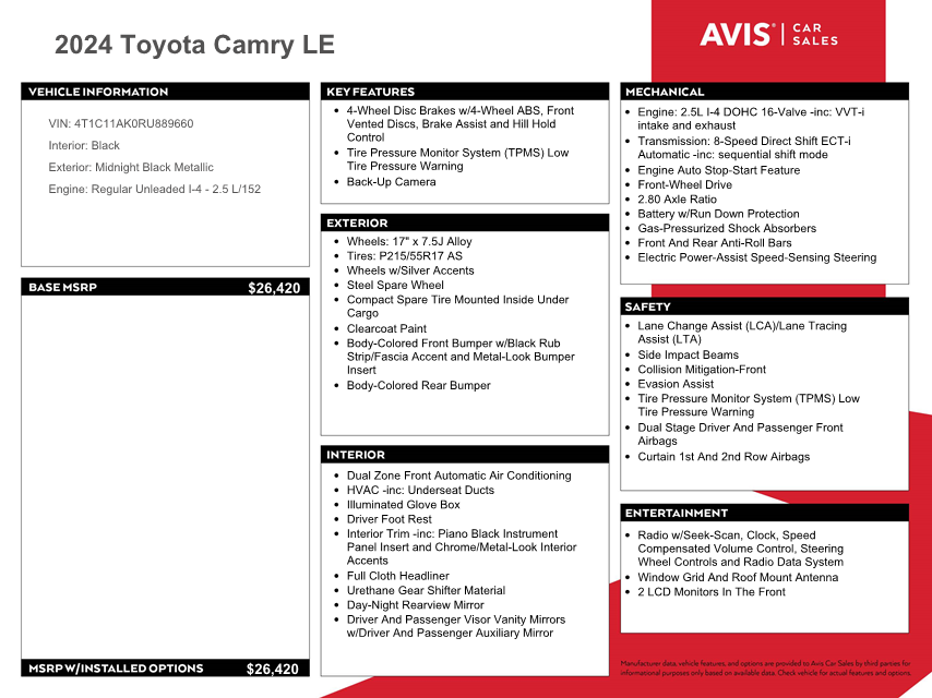 4T1C11AK0RU889660 2024 Toyota Camry Le