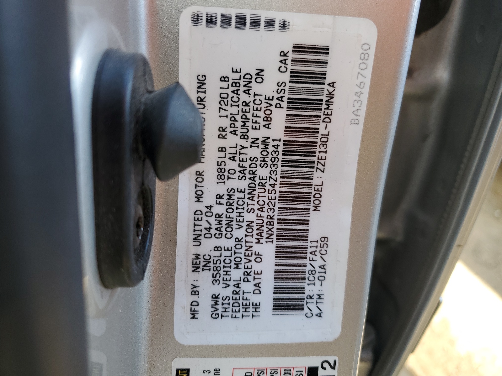 1NXBR32E54Z339341 2004 Toyota Corolla Ce