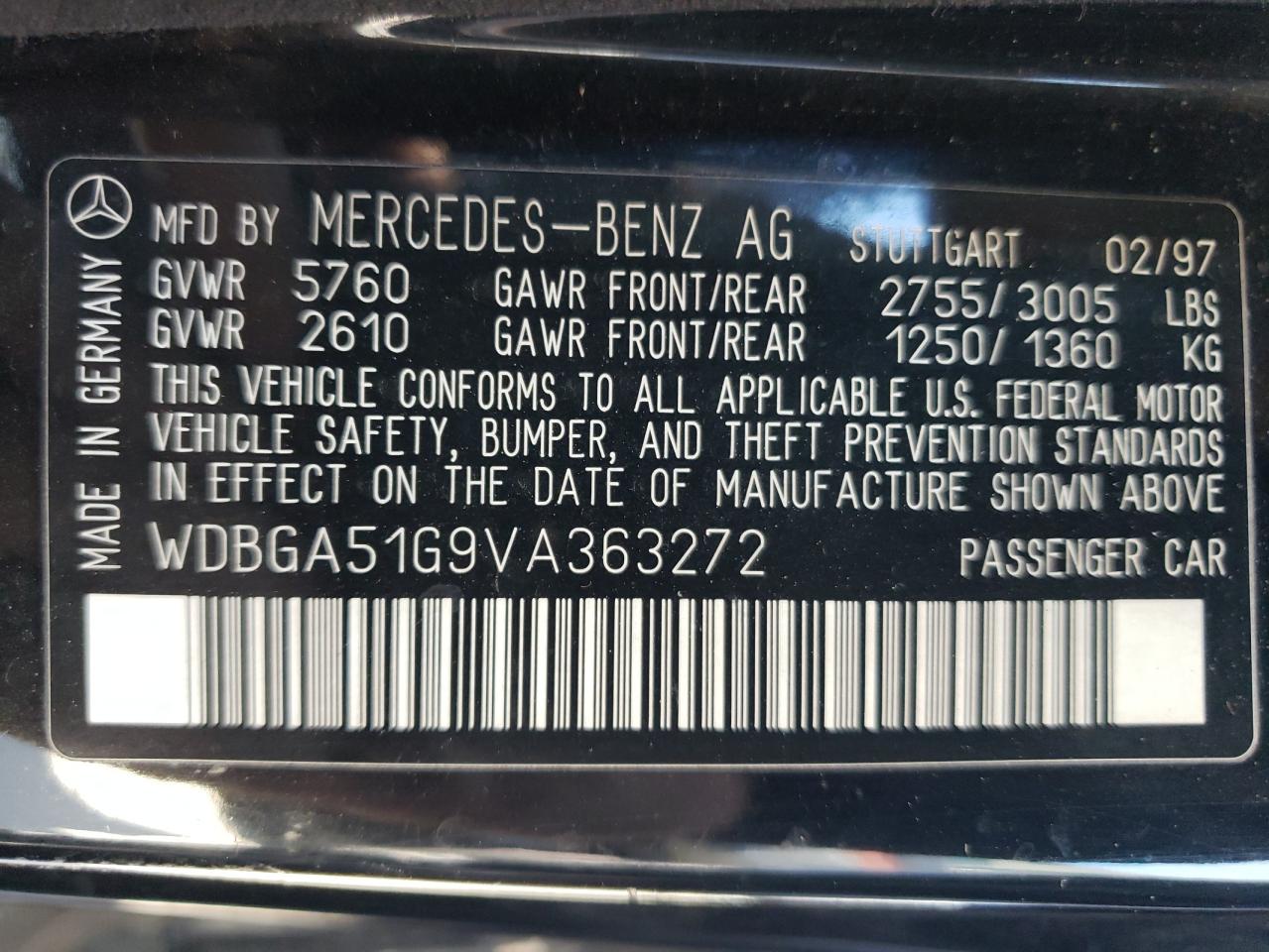 WDBGA51G9VA363272 1997 Mercedes-Benz S 500