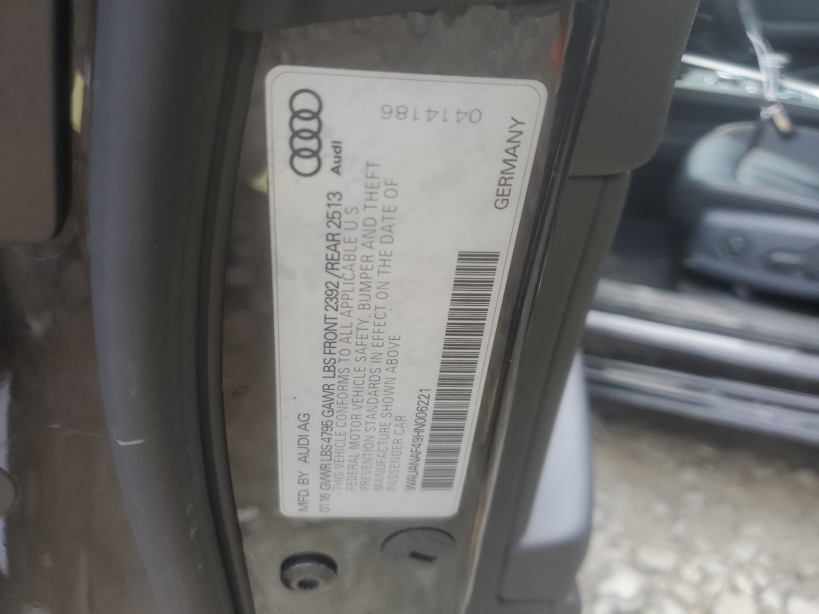 WAUANAF49HN006221 2017 Audi A4 Premium