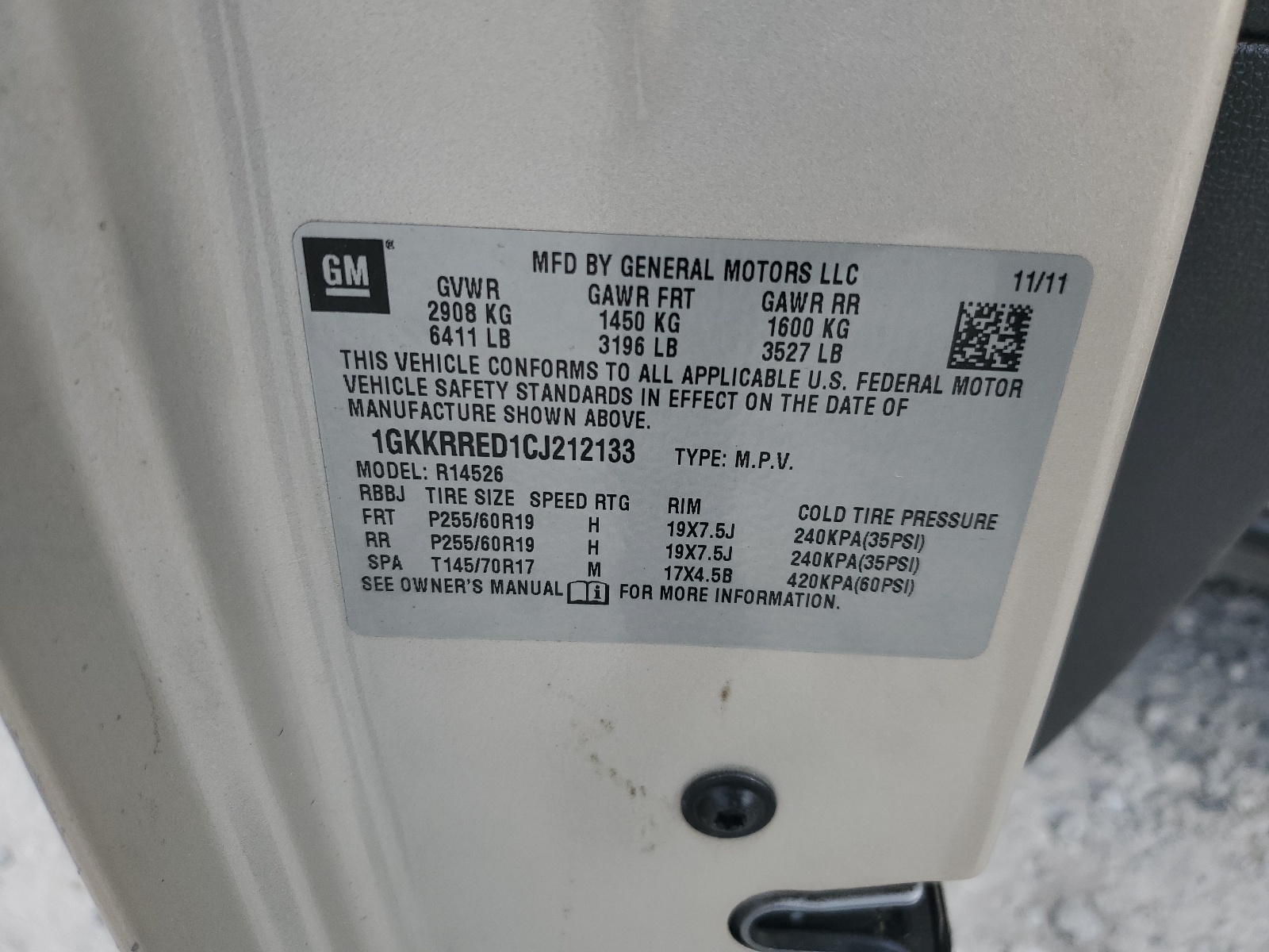 1GKKRRED1CJ212133 2012 GMC Acadia Slt-1