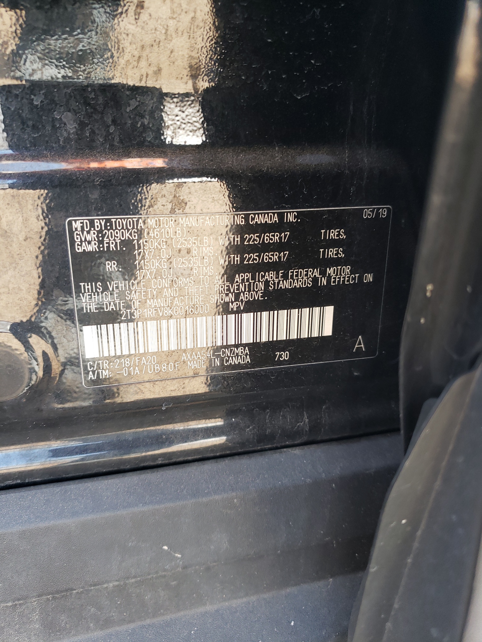 2T3P1RFV8KC016000 2019 Toyota Rav4 Xle