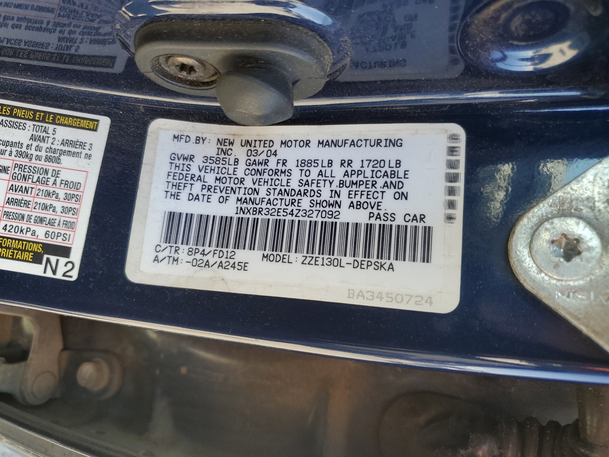 1NXBR32E54Z327092 2004 Toyota Corolla Ce