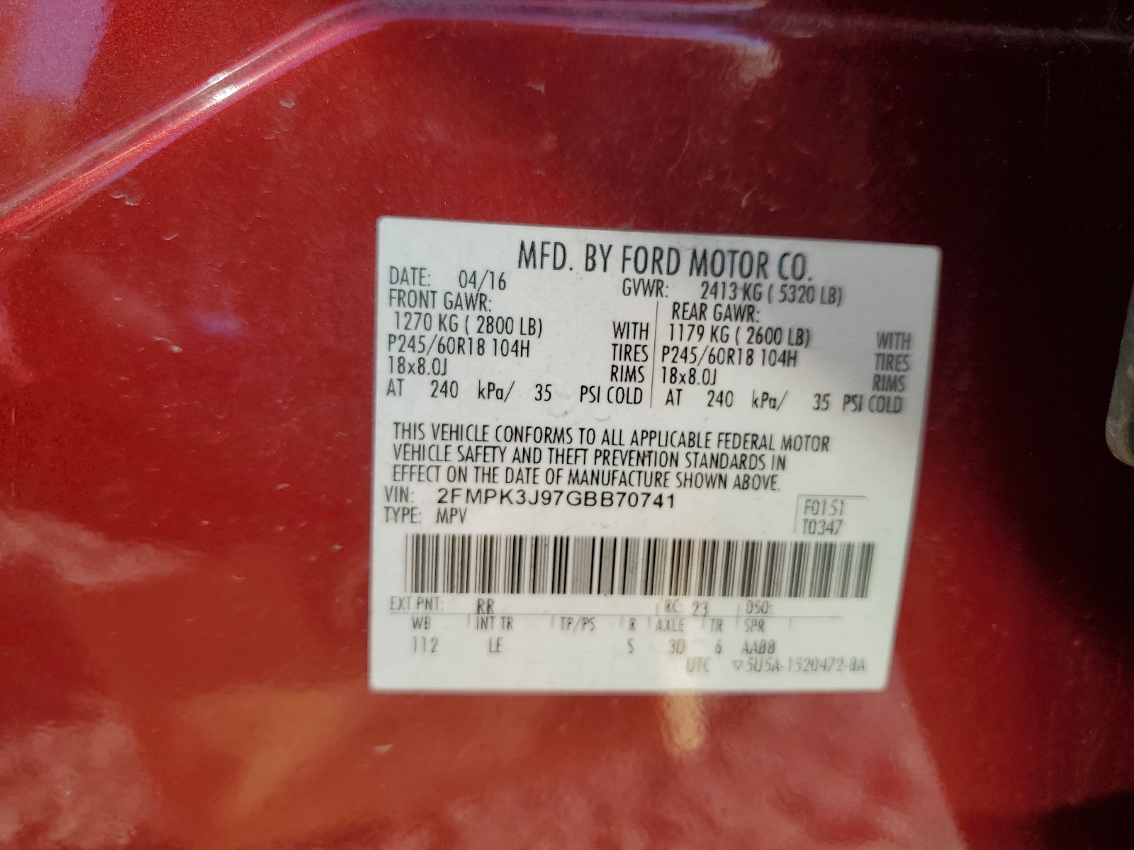 2FMPK3J97GBB70741 2016 Ford Edge Sel