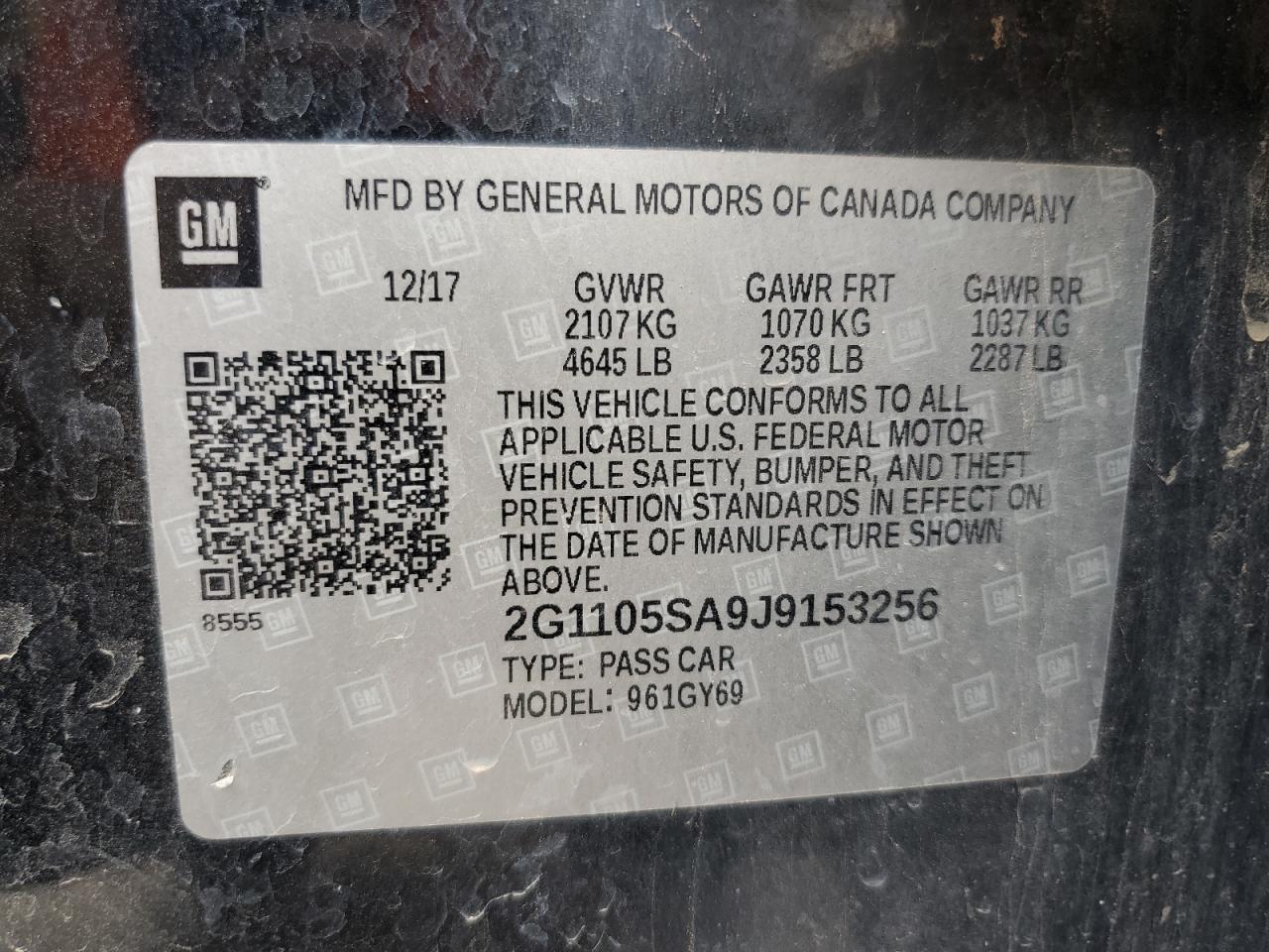 2G1105SA9J9153256 2018 Chevrolet Impala Lt