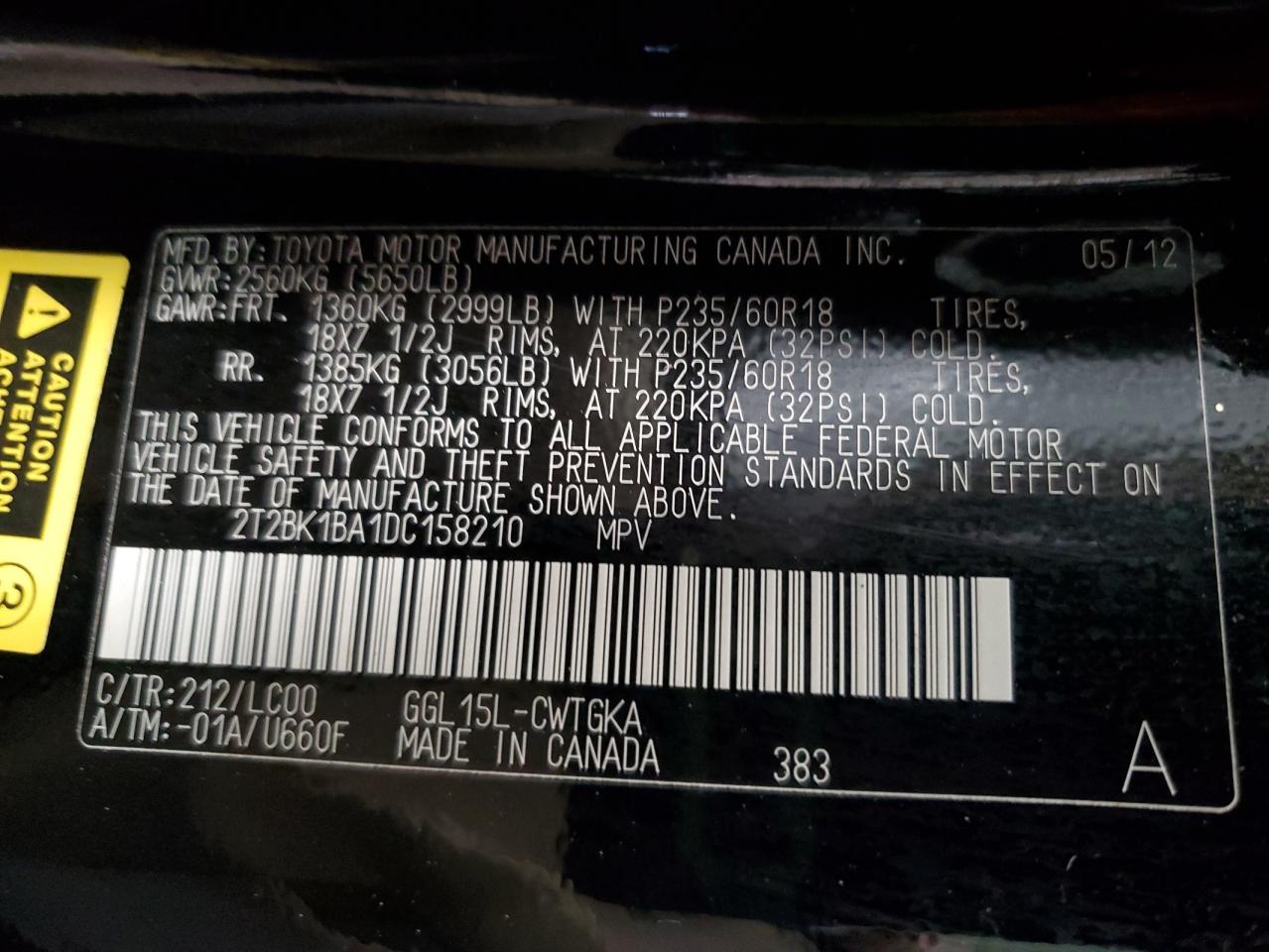 2013 Lexus Rx 350 Base VIN: 2T2BK1BA1DC158210 Lot: 68186514