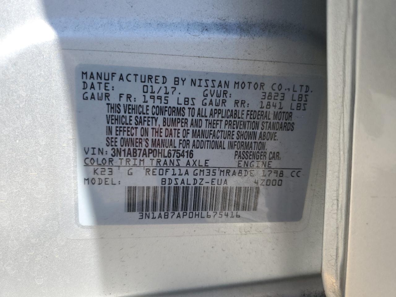 3N1AB7AP0HL675416 2017 Nissan Sentra S