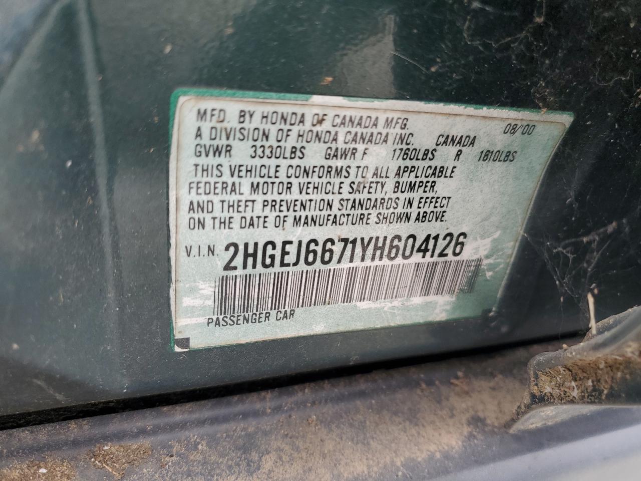 2HGEJ6671YH604126 2000 Honda Civic Lx