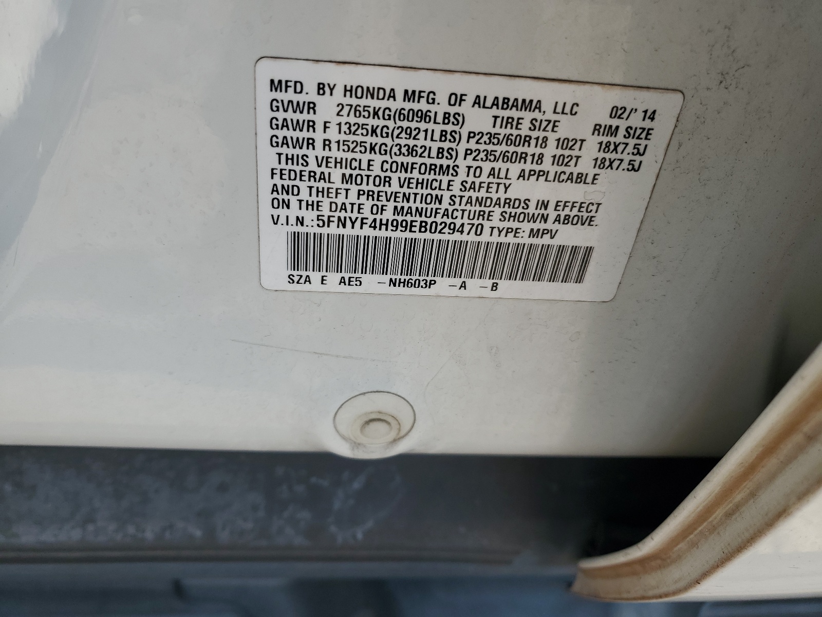 5FNYF4H99EB029470 2014 Honda Pilot Touring