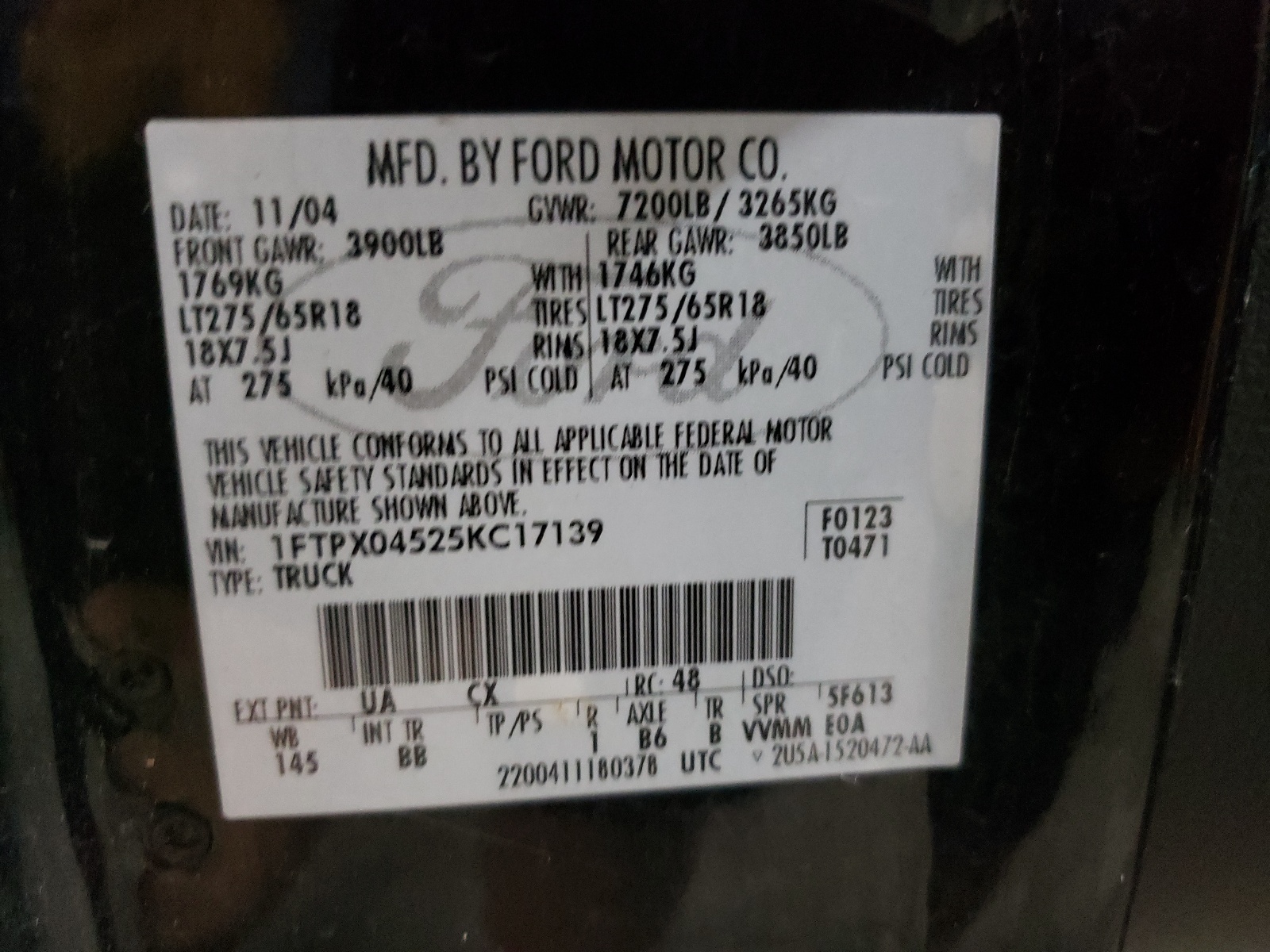 1FTPX04525KC17139 2005 Ford F150