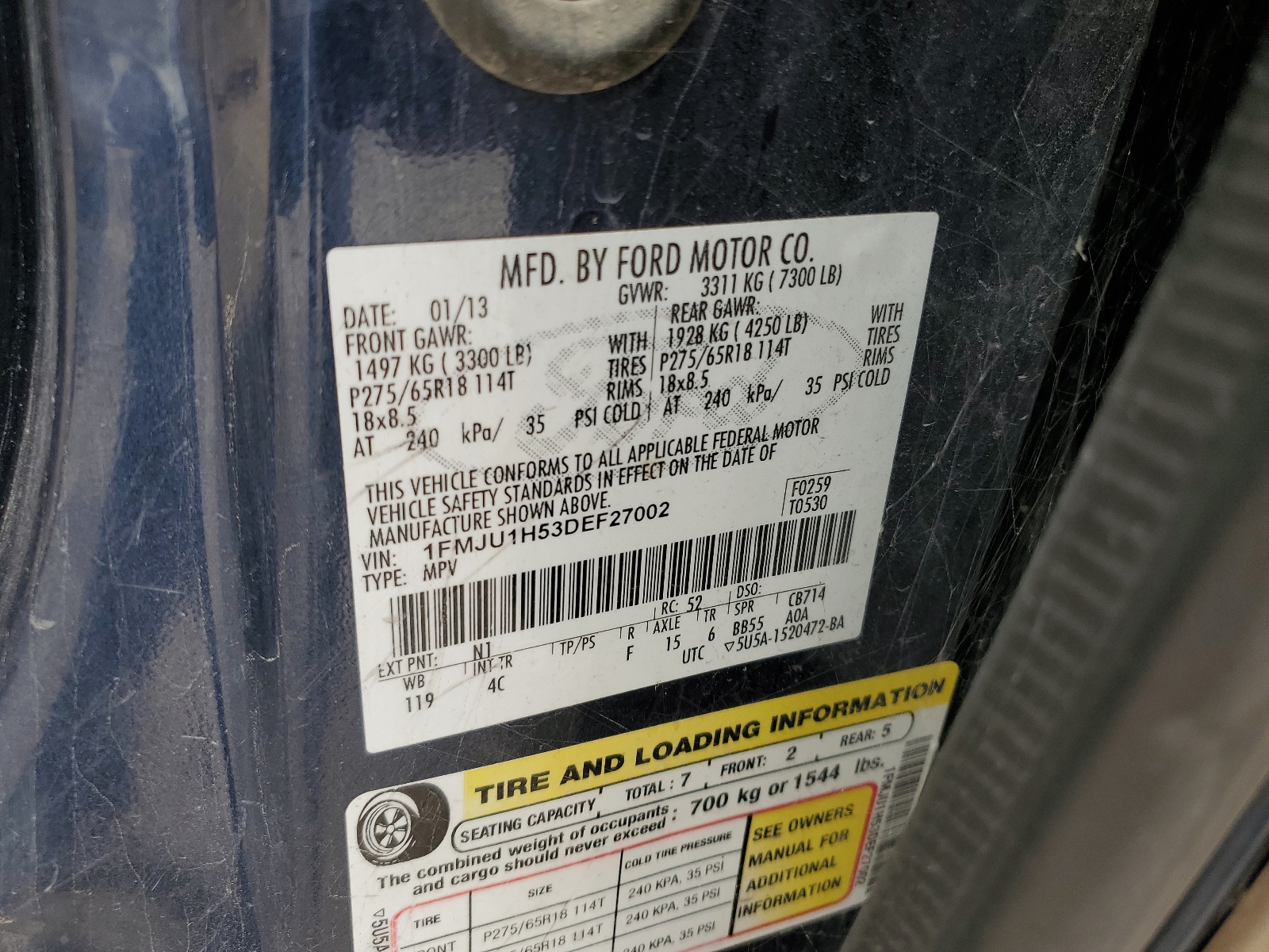 1FMJU1H53DEF27002 2013 Ford Expedition Xlt