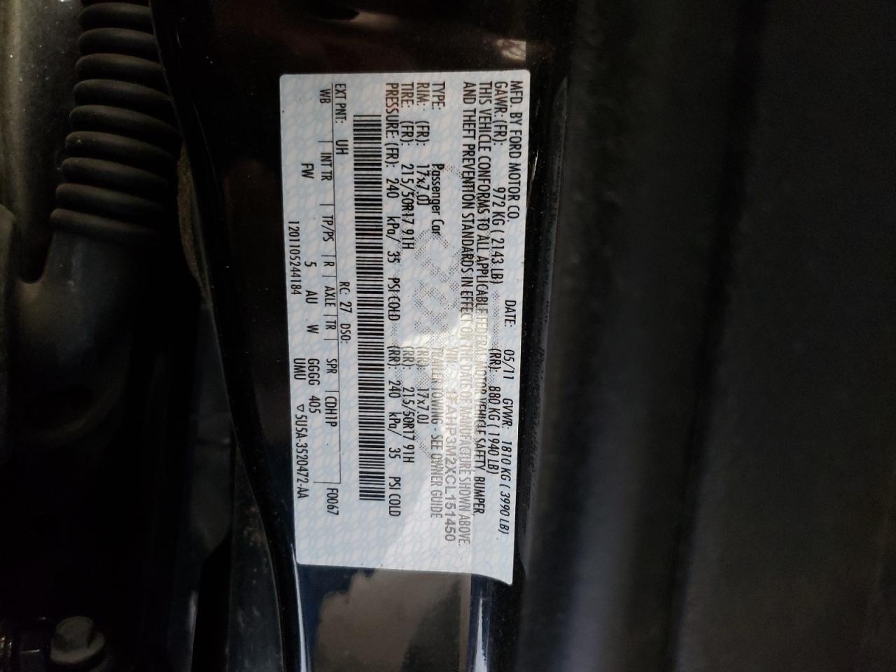 2012 Ford Focus Sel VIN: 1FAHP3M2XCL151450 Lot: 87247195