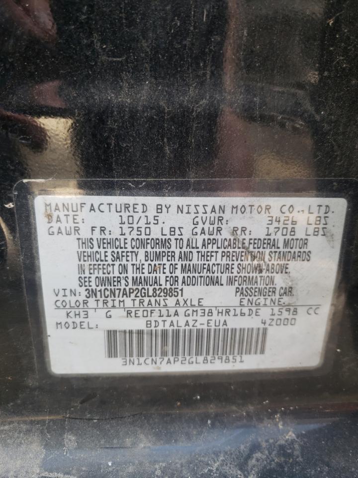 VIN 3N1CN7AP2GL829851 2016 NISSAN VERSA no.12