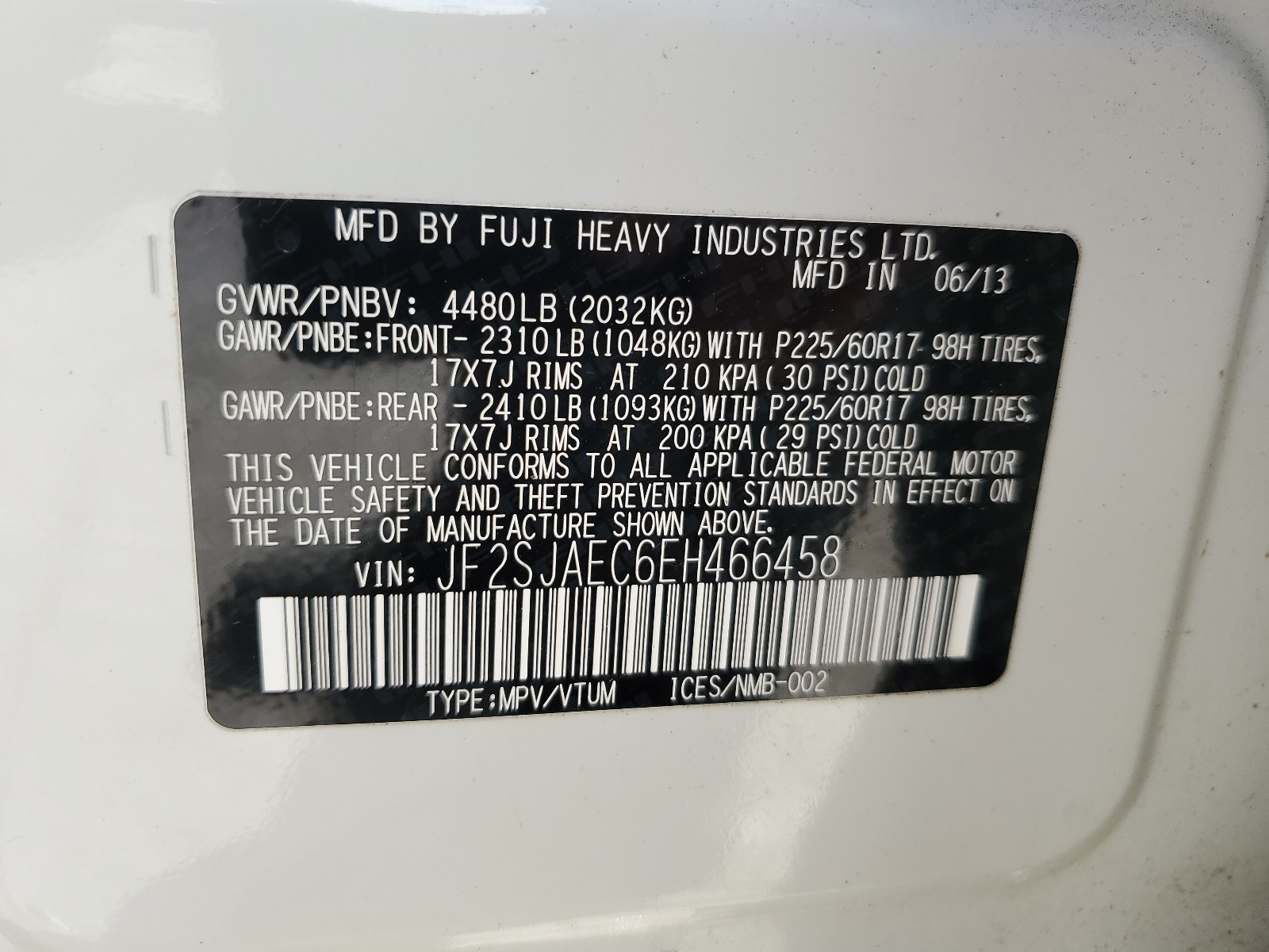 JF2SJAEC6EH466458 2014 Subaru Forester 2.5I Premium