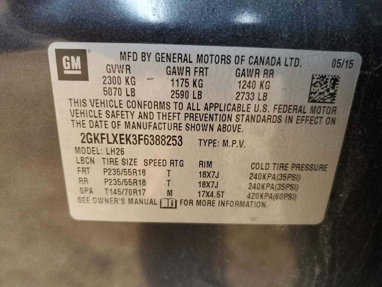 2015 GMC Terrain Slt VIN: 2GKFLXEK3F6388253 Lot: 66896204