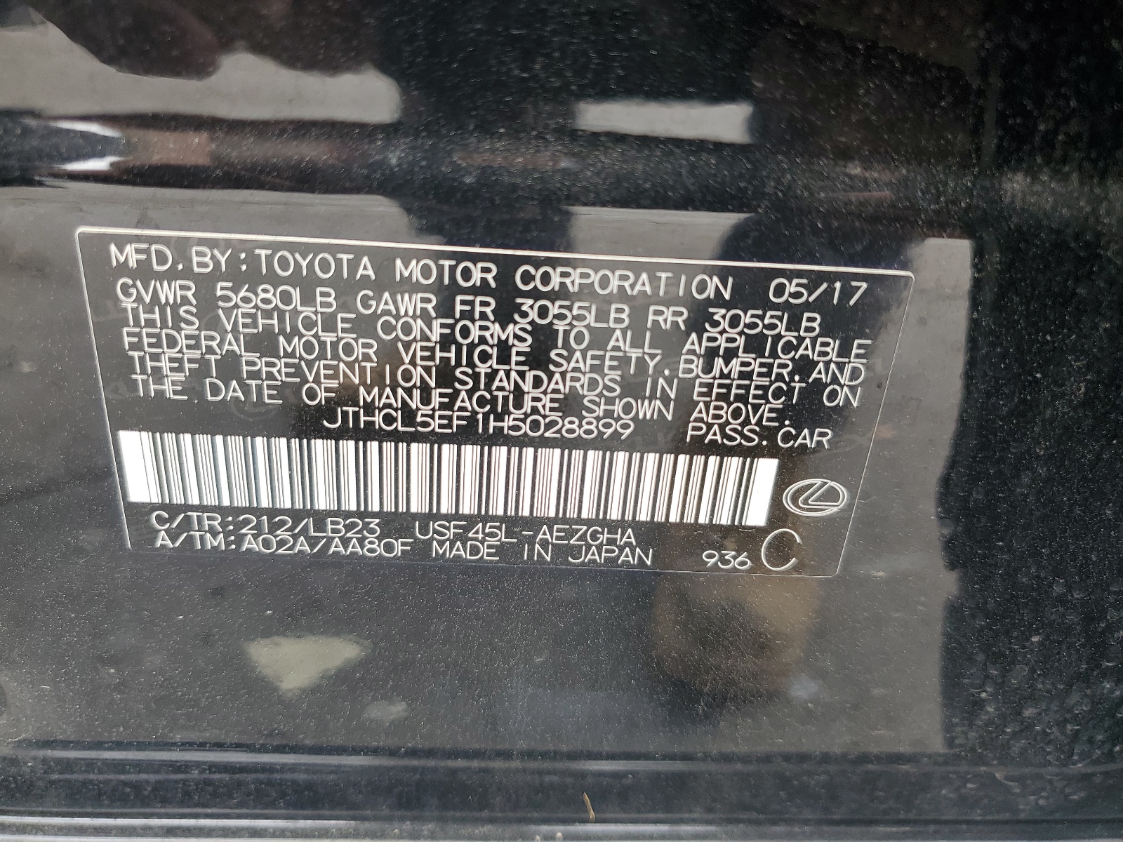 JTHCL5EF1H5028899 2017 Lexus Ls 460