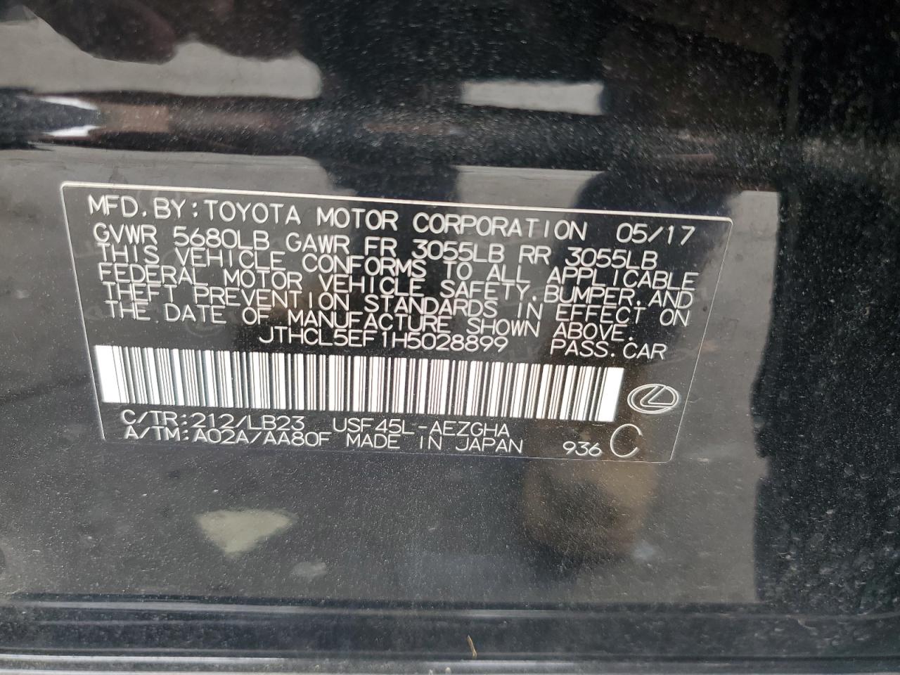 2017 Lexus Ls 460 VIN: JTHCL5EF1H5028899 Lot: 66567684