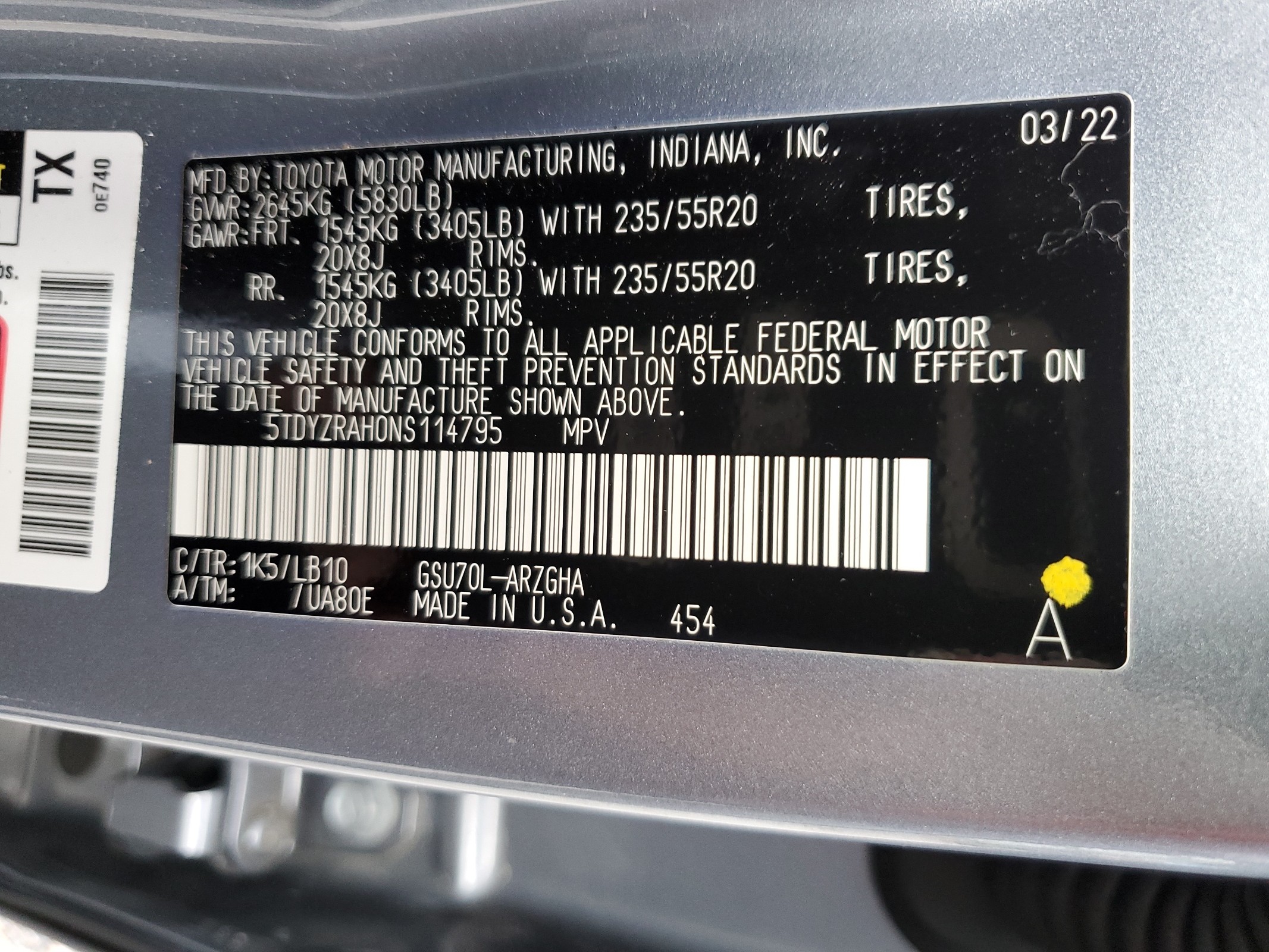 5TDYZRAH0NS114795 2022 Toyota Highlander Limited