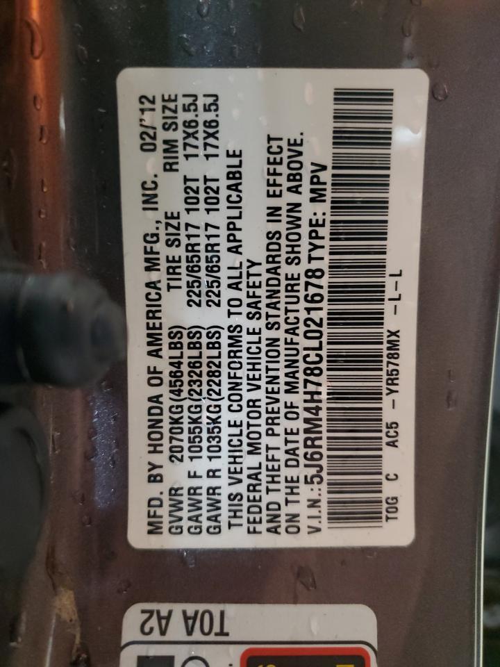 2012 Honda Cr-V Exl VIN: 5J6RM4H78CL021678 Lot: 66543954