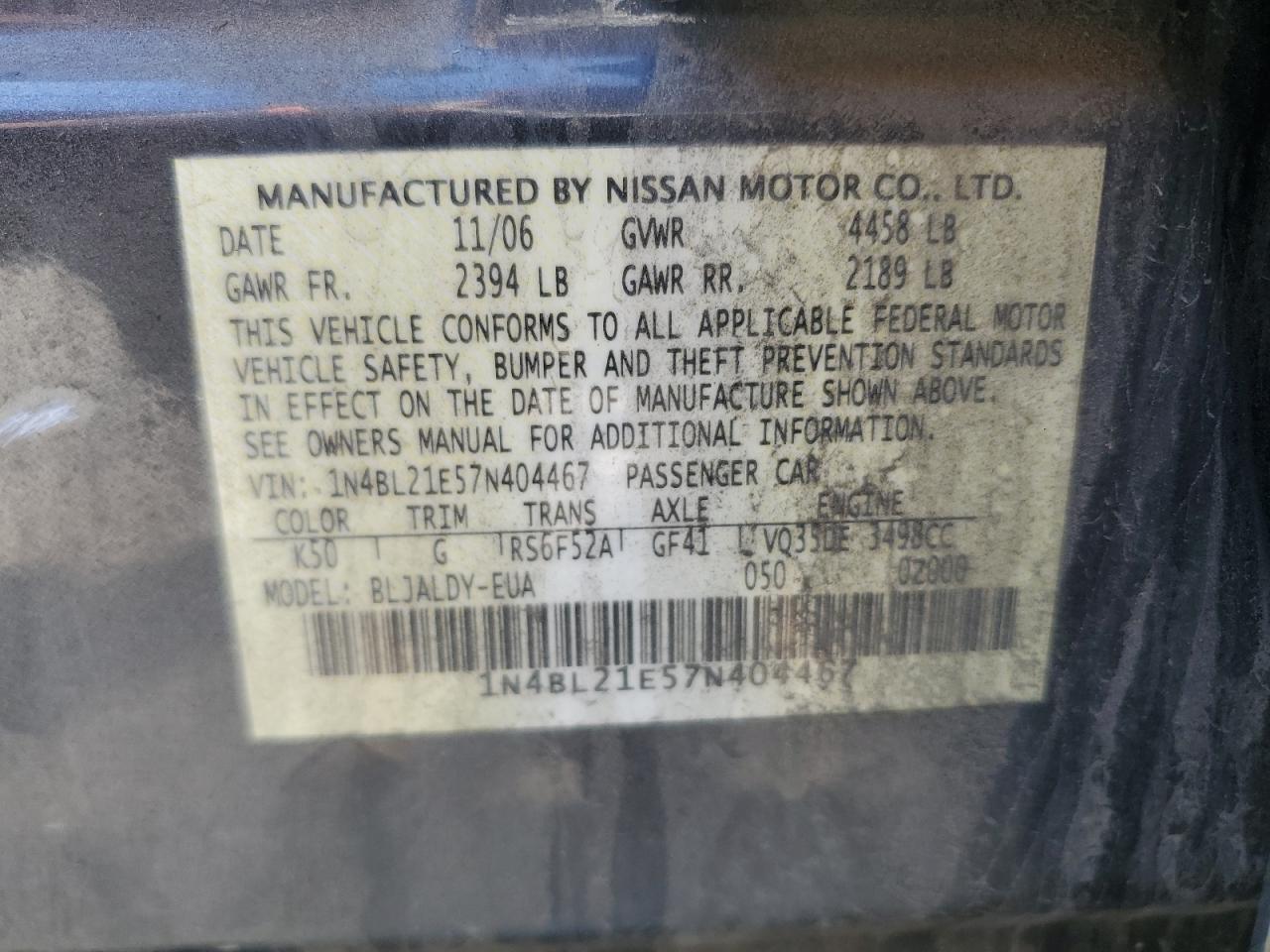 1N4BL21E57N404467 2007 Nissan Altima 3.5Se