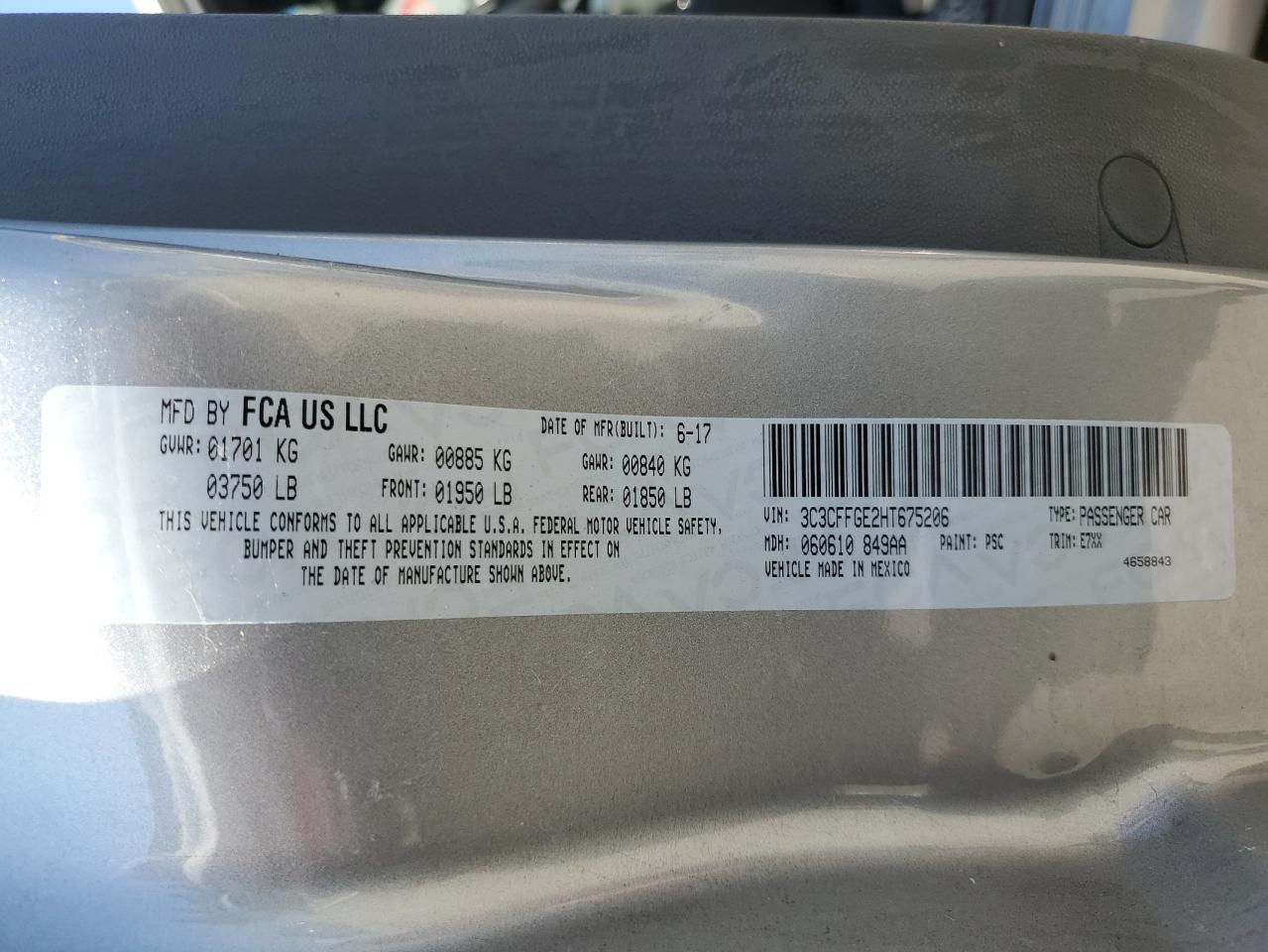 2017 Fiat 500 Electric VIN: 3C3CFFGE2HT675206 Lot: 67604674