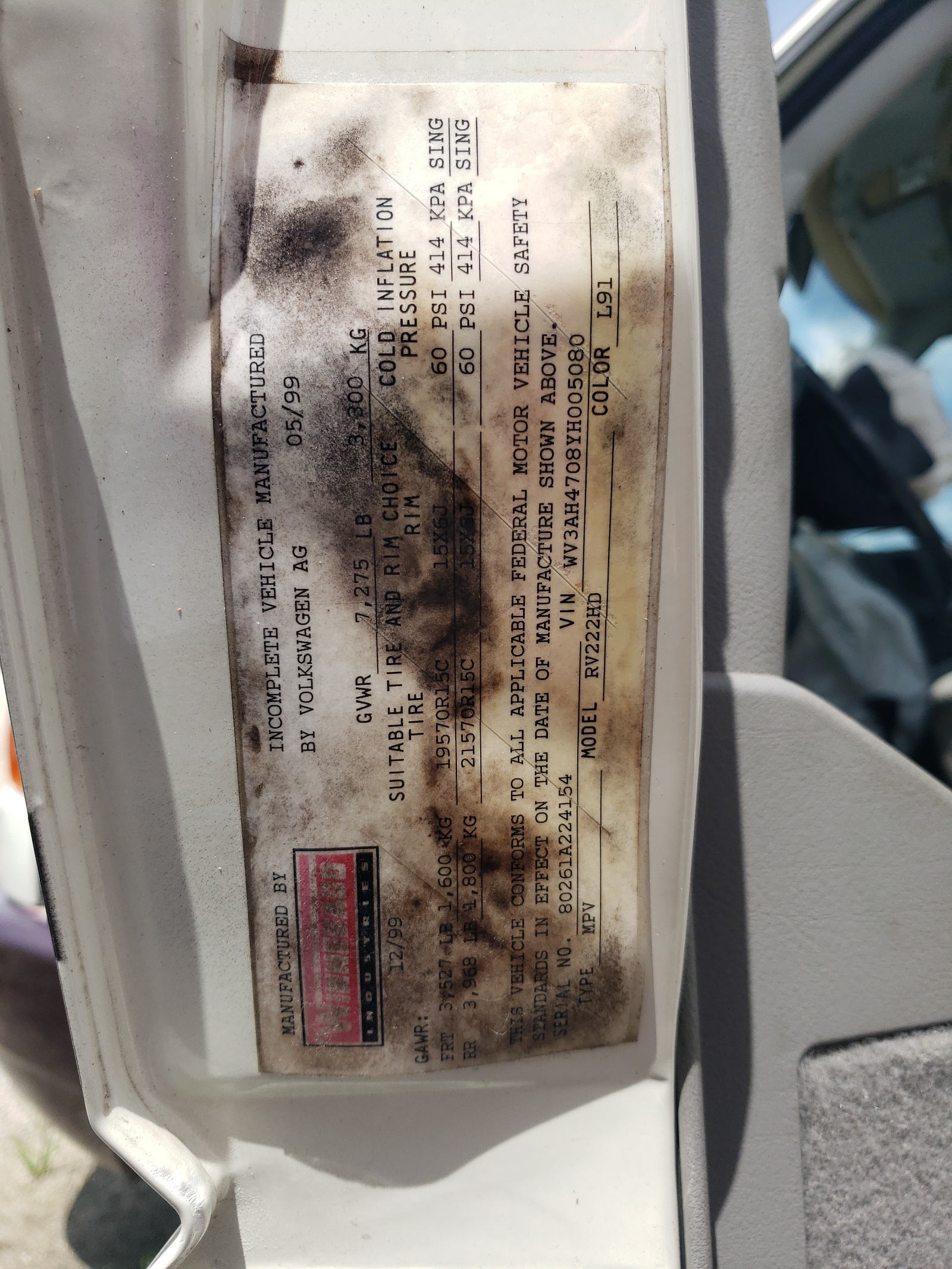 WV3AH4708YH005080 2000 Volkswagen Eurovan