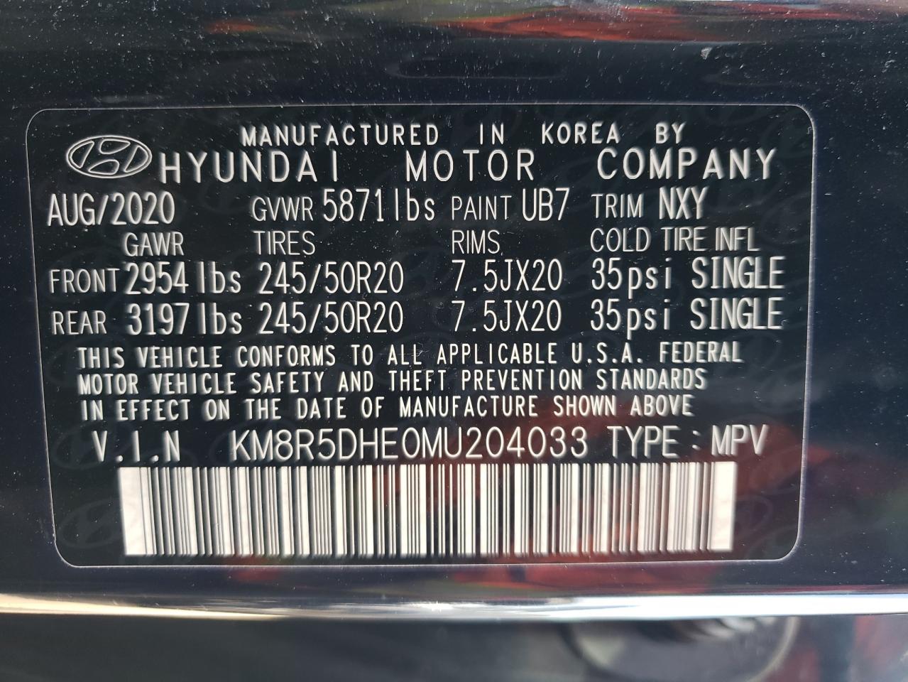 KM8R5DHE0MU204033 2021 Hyundai Palisade Limited